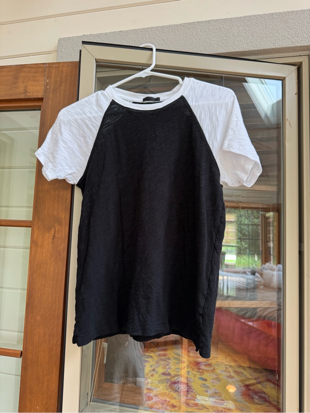ATM Anthony Thomas Melillo Black Body White Raglan Short Sleeve Tee - Slub Knit
